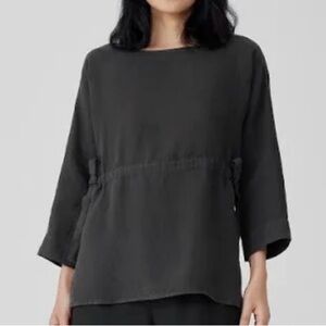 Eileen Fisher Handkerchief Organic Linen Drawstring Top Tunic Size XL Black